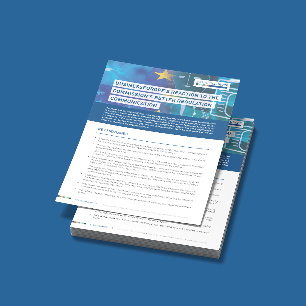 BusinessEurope’s reaction to the European Commission’s Better Regulation Communication