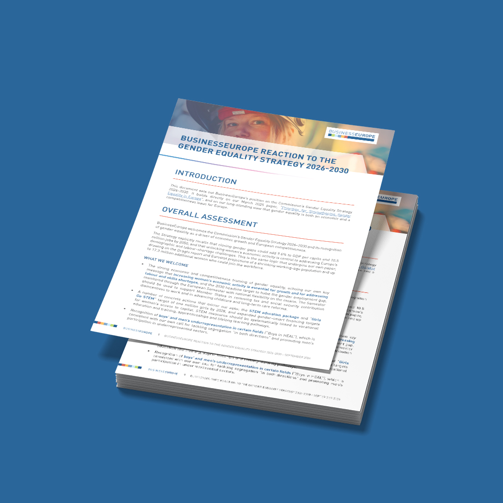 BusinessEurope reaction to the gender equality strategy 2026-2030